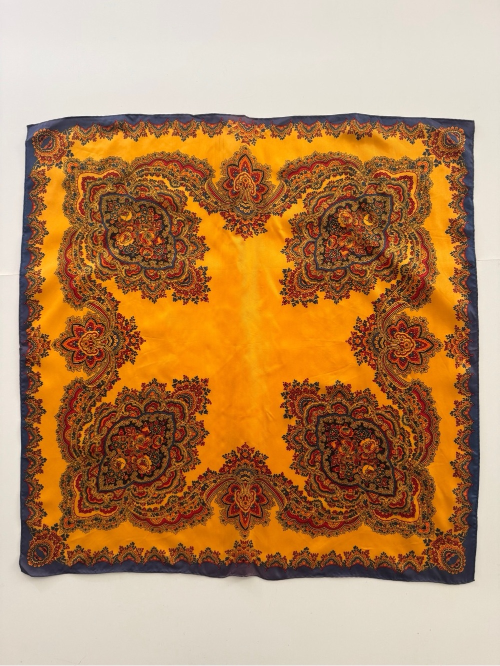 Vintage 1970s Sally Gee Paisley Scarf Mustard Yellow Mod Boho - Picture 2 of 6
